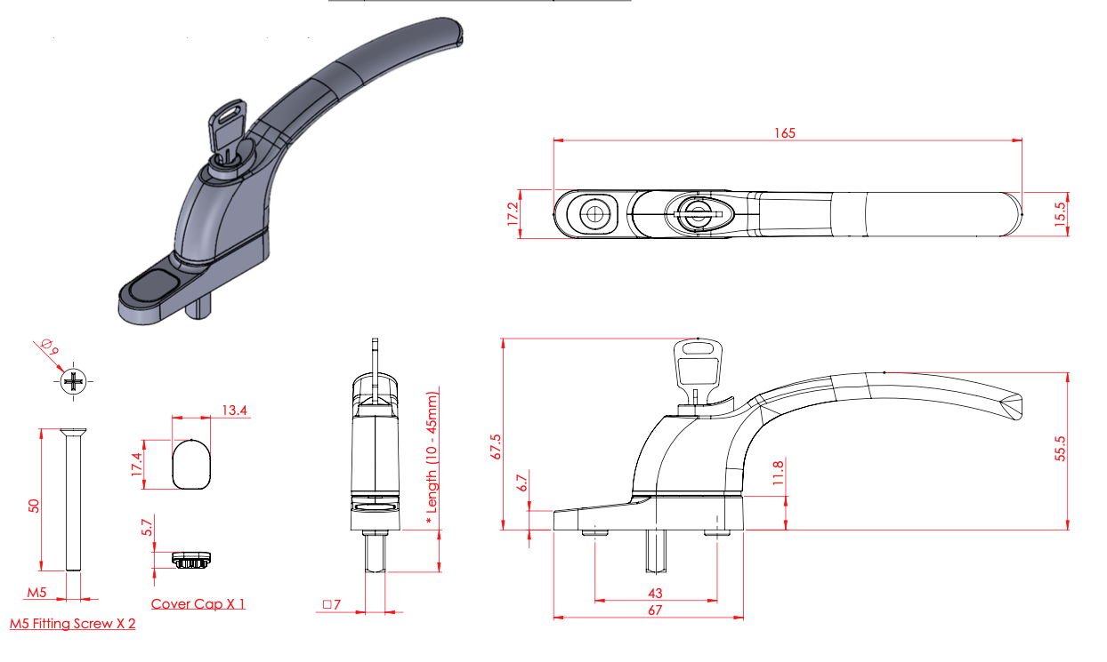 Ultion In Line Window Handle (Espagnolette)