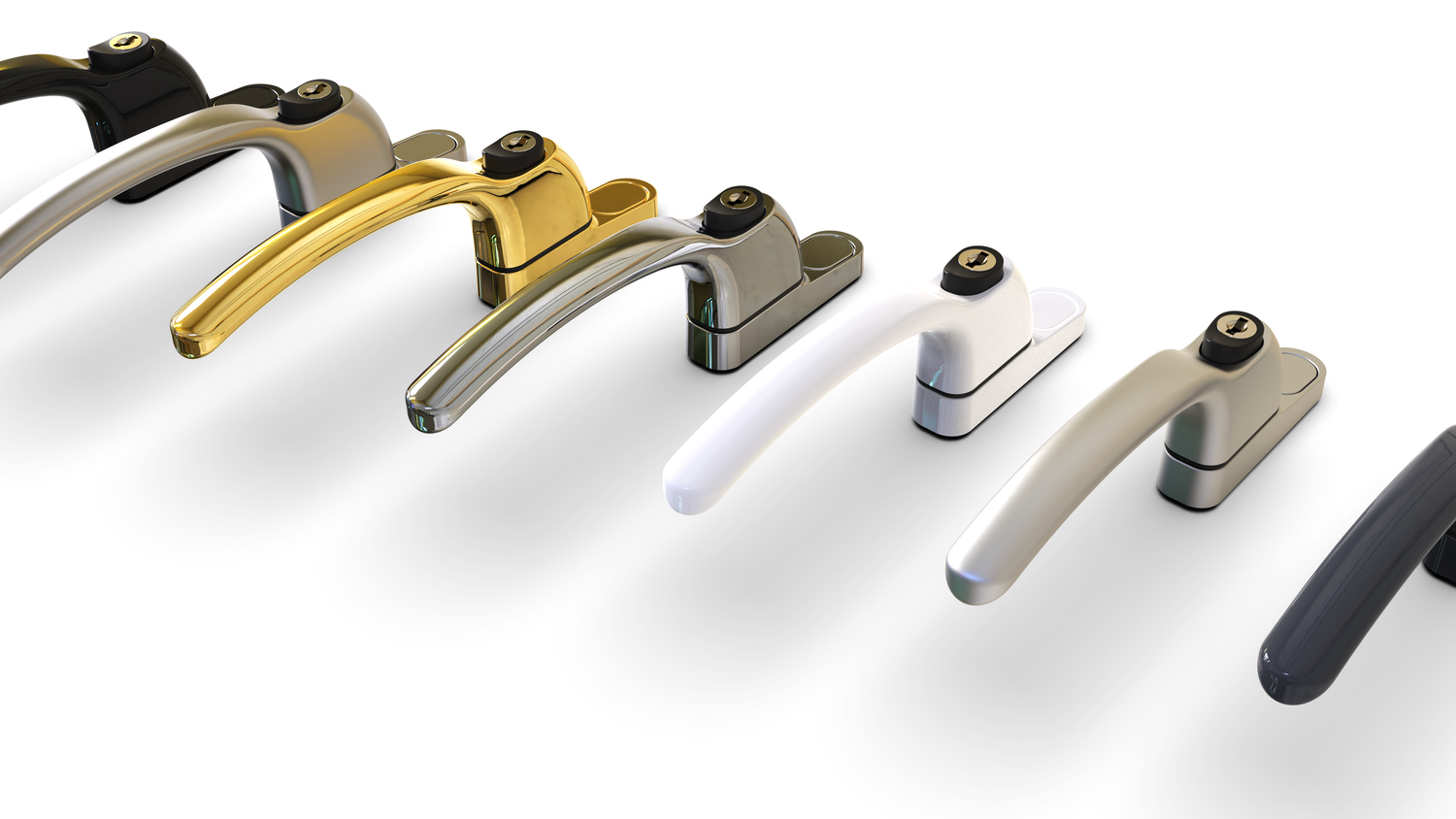 Set of window handles in various colors on a white background